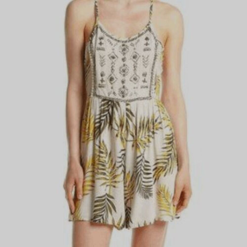 Coco‎ + Jaimeson Beaded Gauzy Tropical Short Romper Spaghetti Straps Size Small